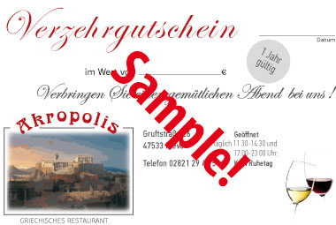 Der Gutschein vom Restaurant Akropolis. Das ideale Geschenk zu jedem Anlass.